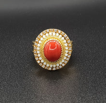 Cargar imagen en el visor de la galería, Anello Corallo in oro 18k Diamanti F color e smalti a fuoco