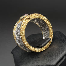 將圖片載入圖庫檢視器 Anello Fascia cesellata con Solitario e diamanti di contorno