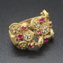 Lade das Bild in den Galerie-Viewer, Anello in oro Stile Etrusco con smalto diamanti e rubini
