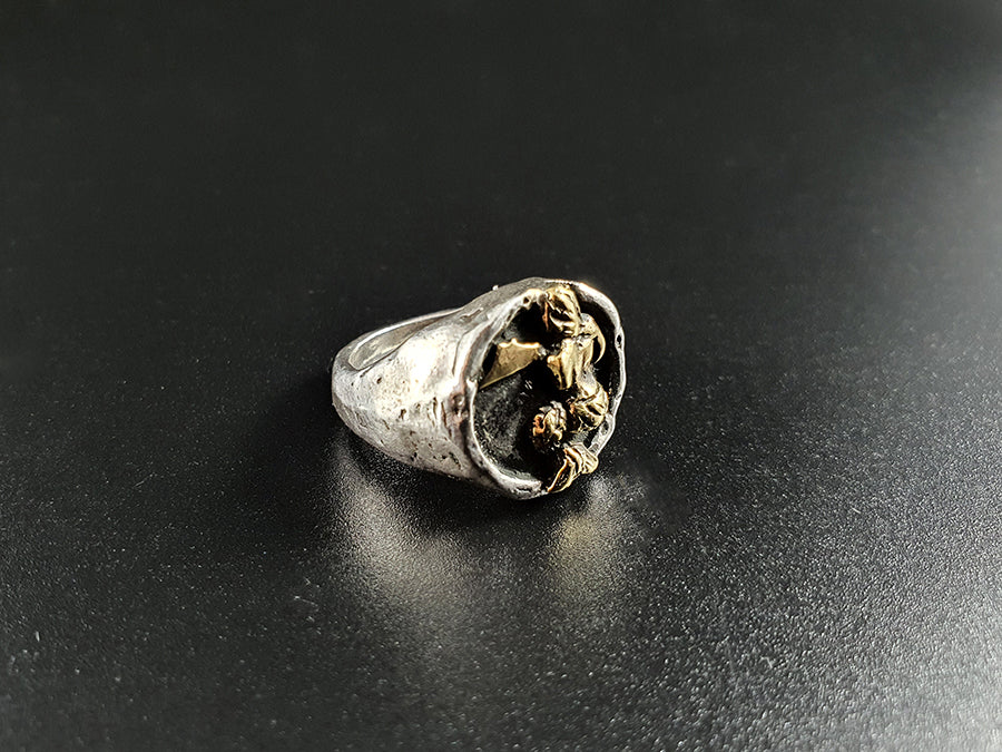 ANELLO IN ARGENTO SIGILLO ROTONDO SIRENA PARTENOPE